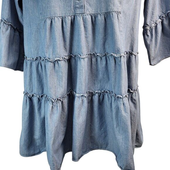 Peter Som Collective Size 14 Blue RTR Designer Tunic Dress Cotton Tiered Ruffles - Picture 10 of 16